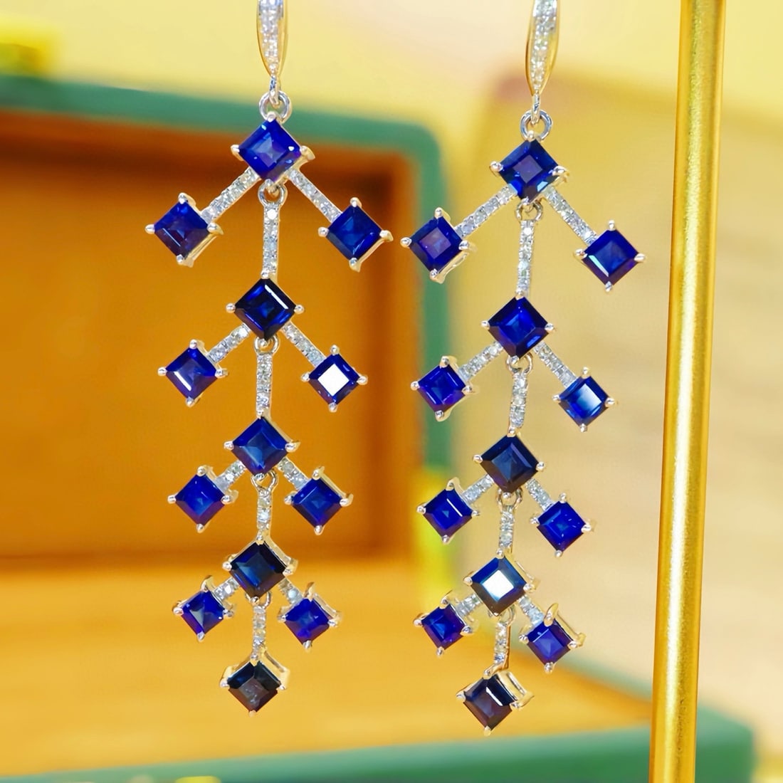 14k Gold 5.63 Ctw Natural Sapphire & Diamond Earrings - 4