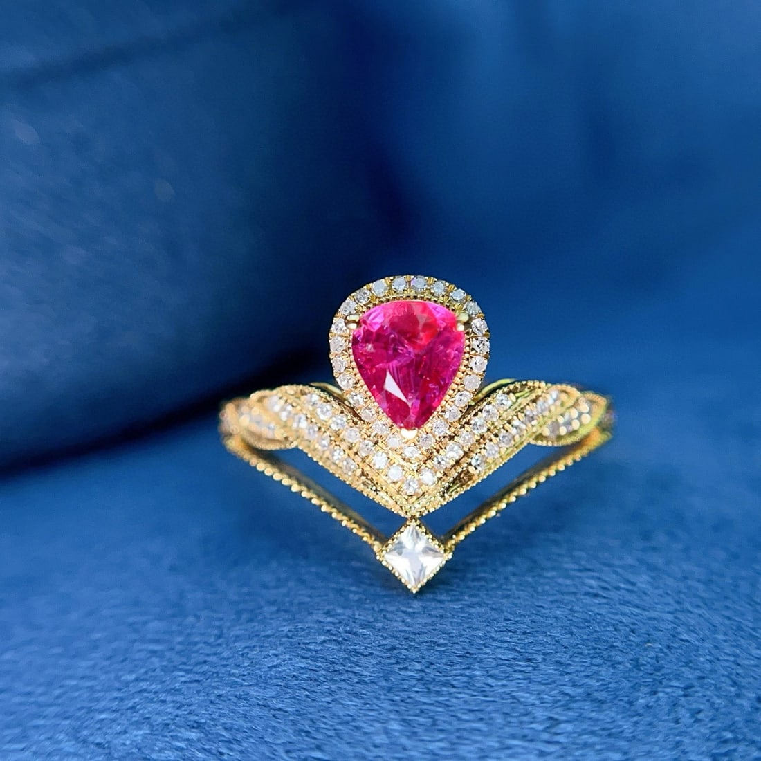 14k Gold 1.00 Ct Natural Ruby & Diamond & Sapphire Ring - 4