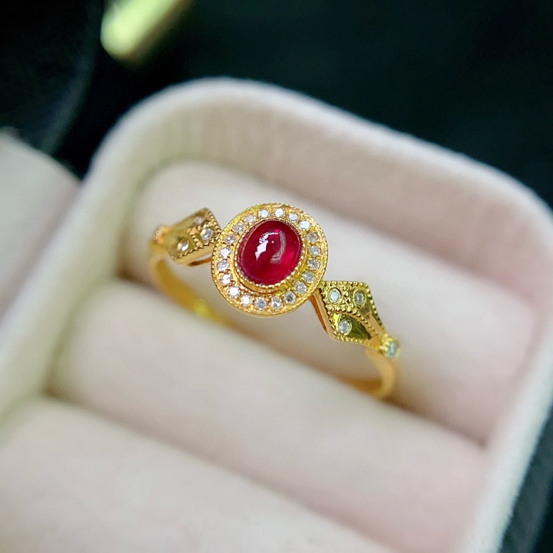 14k Gold 0.30 Ct Vivid Red Natural Ruby & Diamond Ring - 4