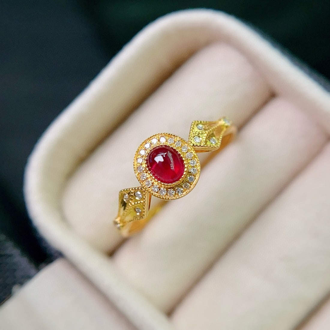 14k Gold 0.30 Ct Vivid Red Natural Ruby & Diamond Ring - 5