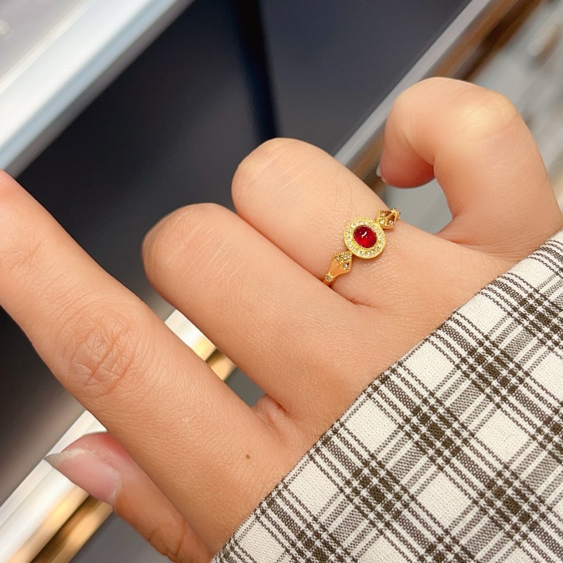 14k Gold 0.30 Ct Vivid Red Natural Ruby & Diamond Ring - 6