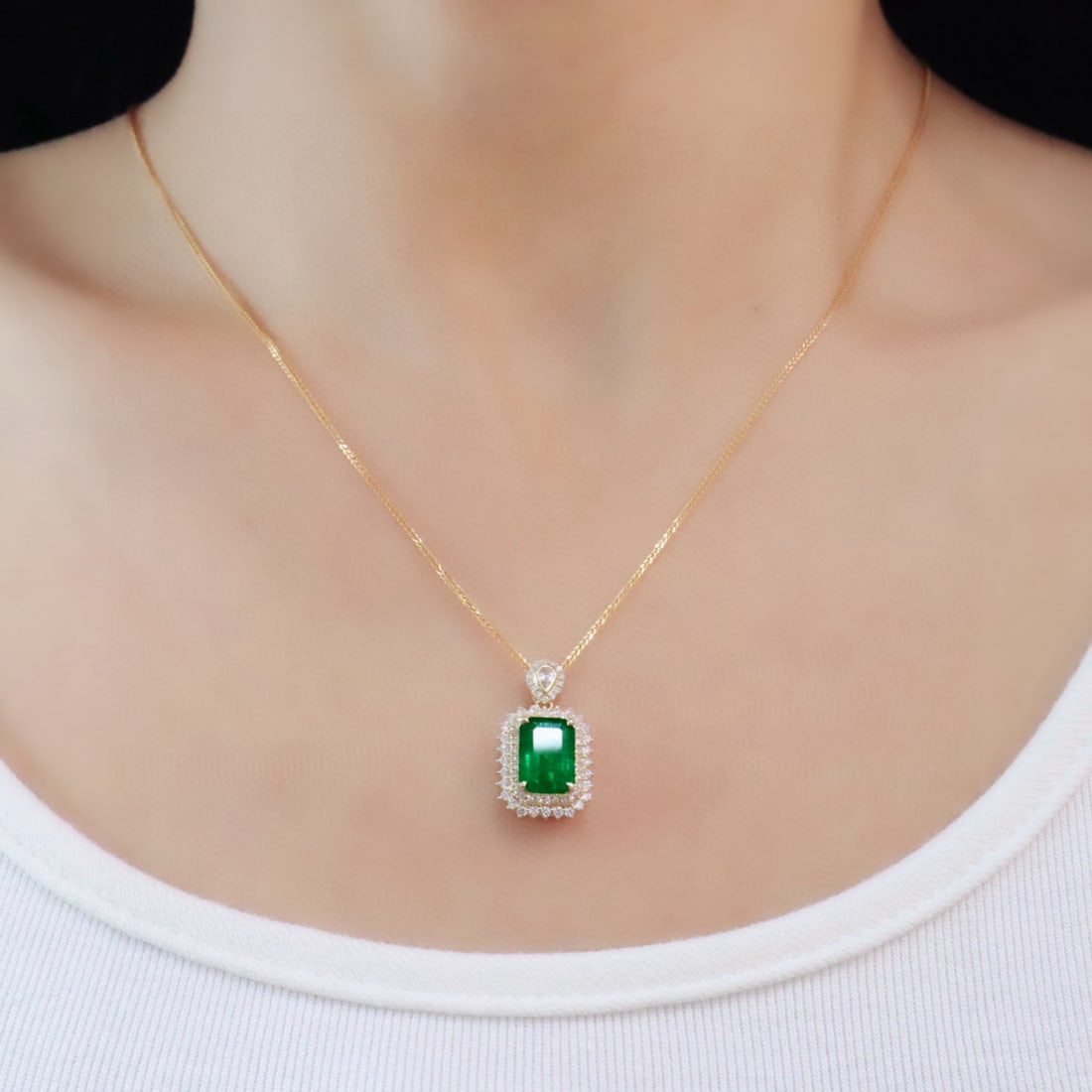 14k Gold 2.42 Ctw Vivid Green Natural Emerald & Diamond Pendant( Without Chain ) - 5