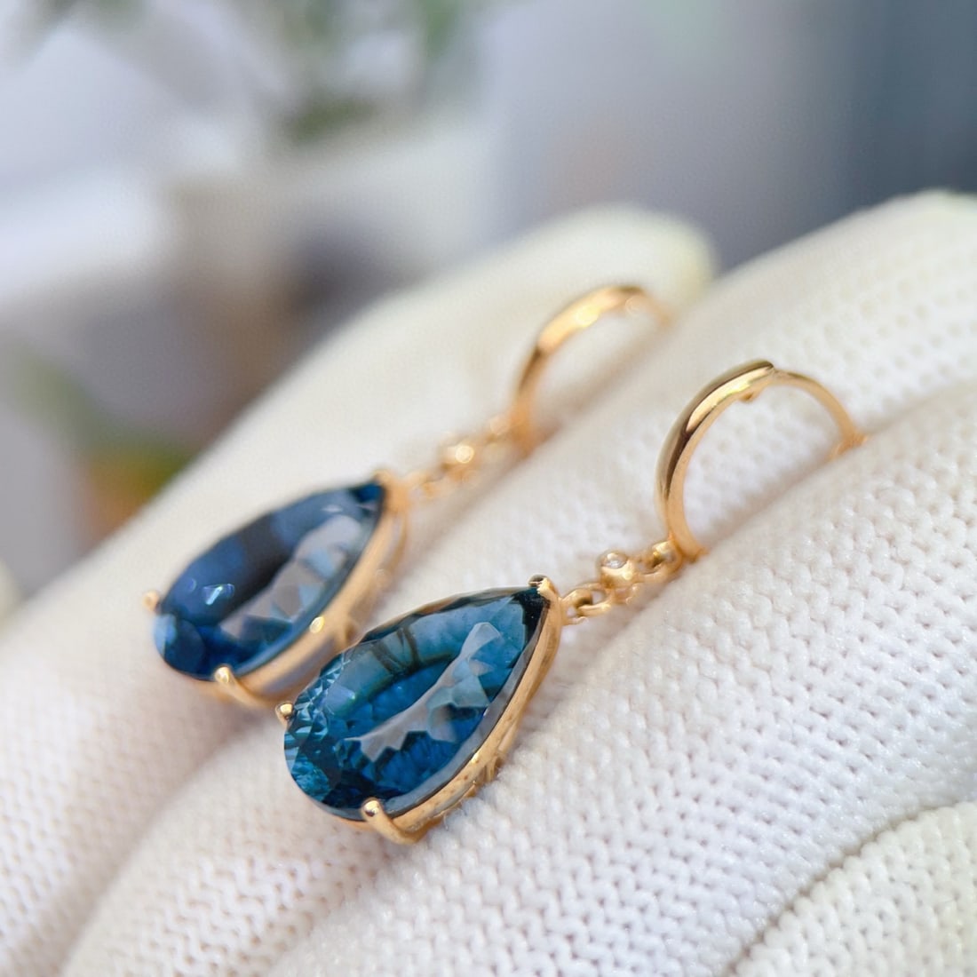 14k Gold 11.41 Ctw Natural Topaz & Diamond Earrings - 5