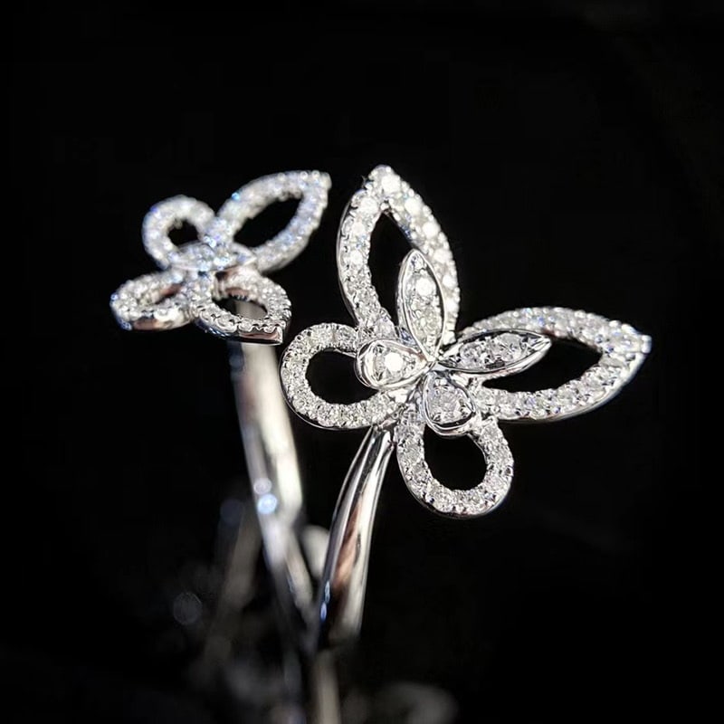 14k Gold 0.35 Ct Natural H Diamond & Butterfly Ring - 2