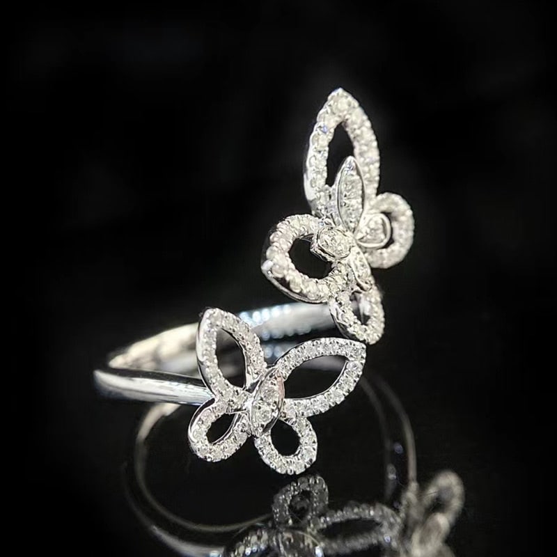 14k Gold 0.35 Ct Natural H Diamond & Butterfly Ring - 4