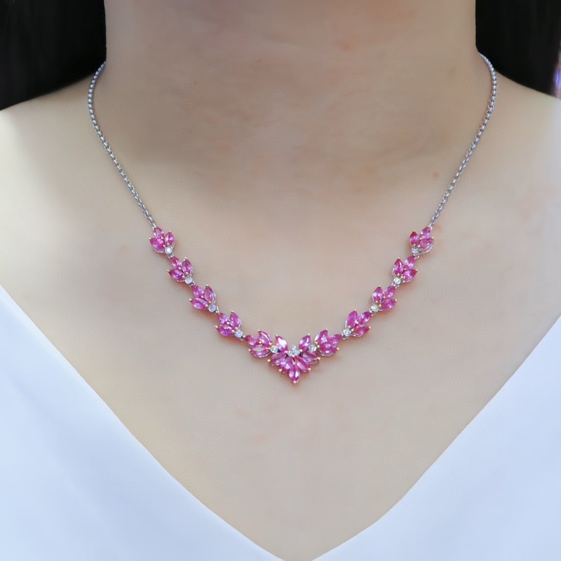 14k Gold 7.35 Ctw Natural Padparadscha Sapphire & Diamond Necklace - 4