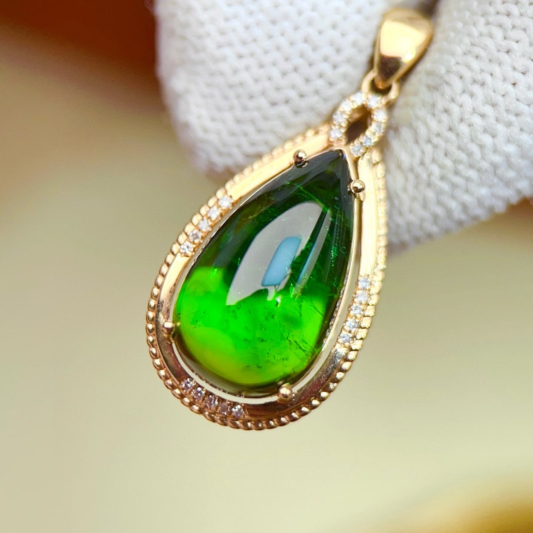 14k Gold 8.30 Ctw Natural Tourmaline & Diamond Pendant( Without Chain ) - 2