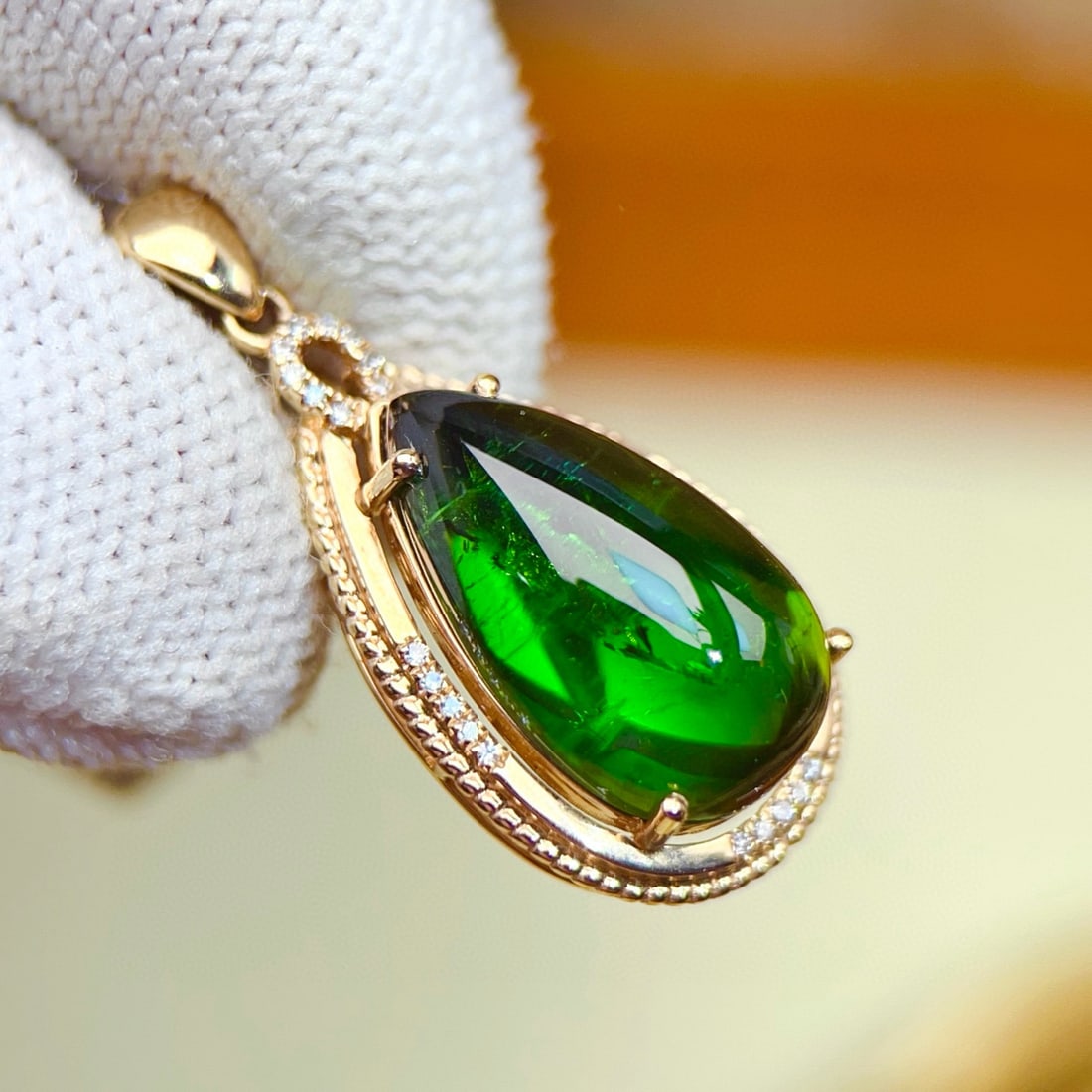 14k Gold 8.30 Ctw Natural Tourmaline & Diamond Pendant( Without Chain ) - 4