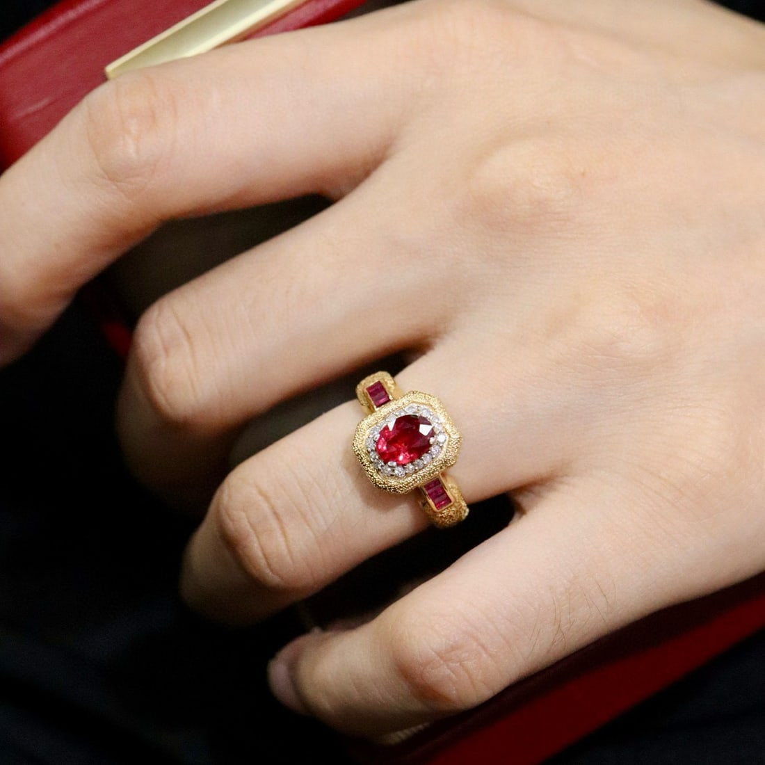 14k Gold 1.15 Ctw Vivid Red Natural Ruby & Diamond Ring - 6