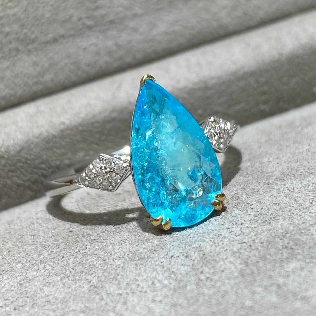 14k Gold 2.42 Ct Natural Paraiba Tourmaline & Diamond Ring - 4