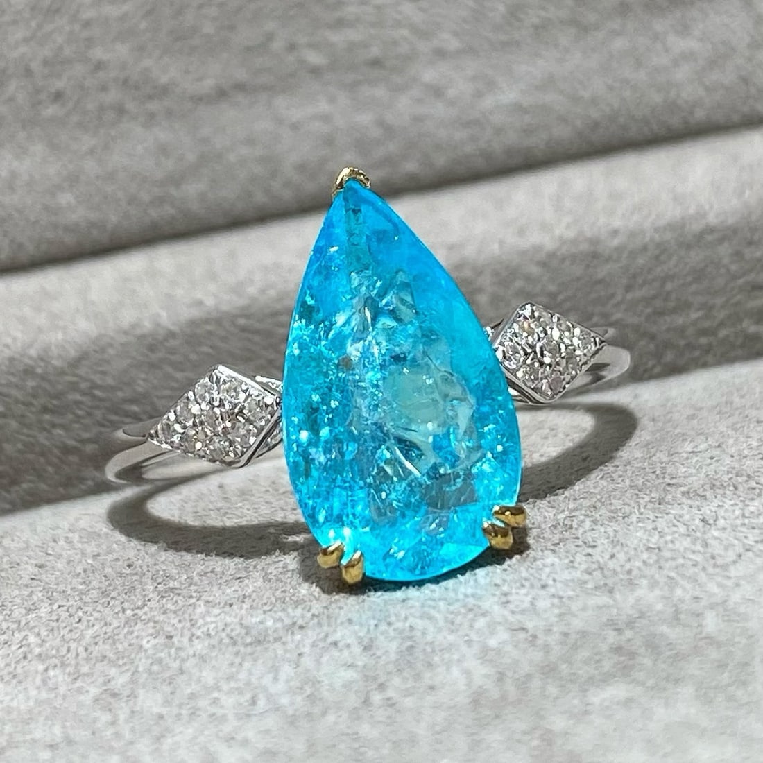 14k Gold 2.42 Ct Natural Paraiba Tourmaline & Diamond Ring - 6