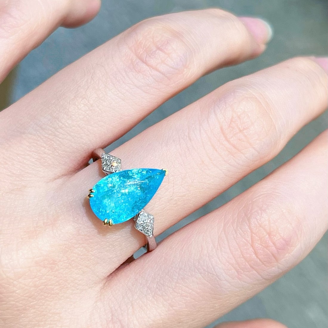 14k Gold 2.42 Ct Natural Paraiba Tourmaline & Diamond Ring - 7