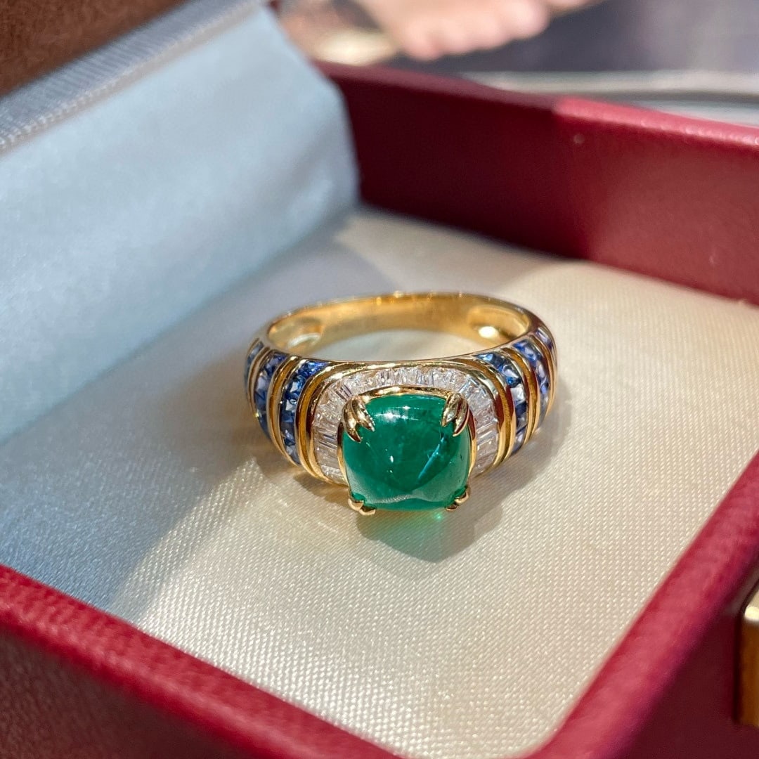 14k Gold 3.17 Ctw Natural Emerald & Sapphire Ring - 4