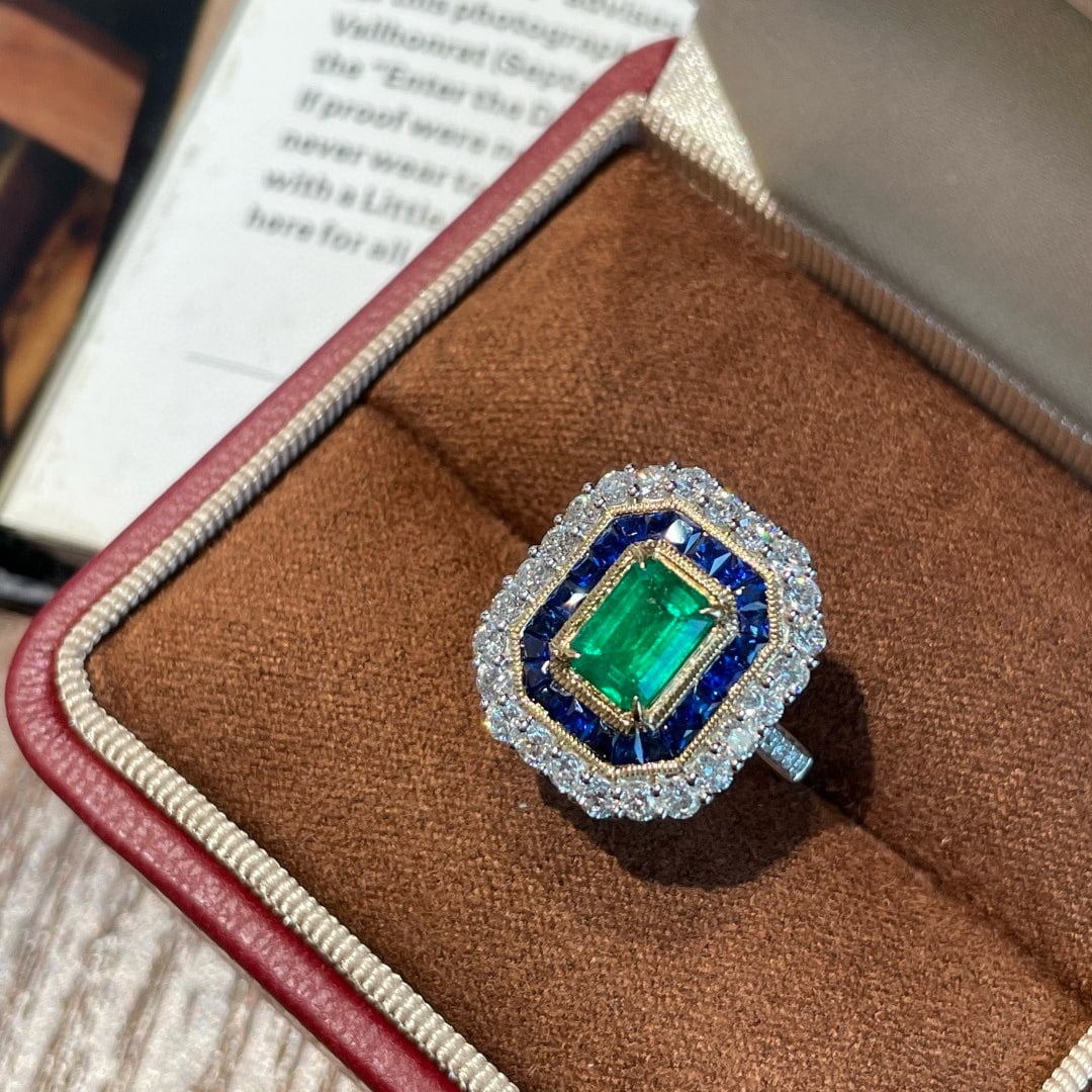 14k Gold 2.1 Ctw Vivid Green Natural Emerald & Sapphire Ring/pendant( Without Chain ) - 2