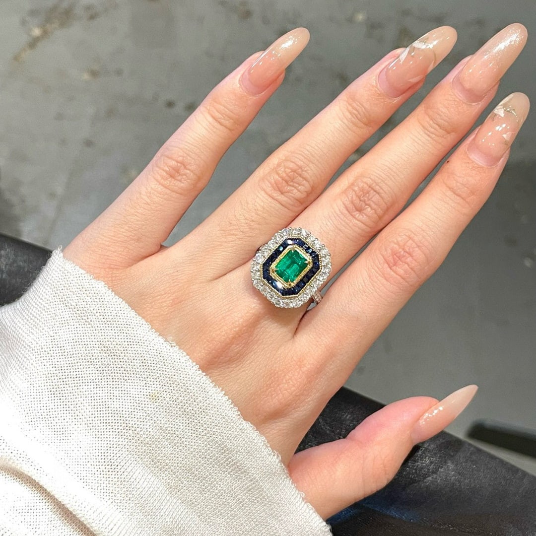 14k Gold 2.1 Ctw Vivid Green Natural Emerald & Sapphire Ring/pendant( Without Chain ) - 6