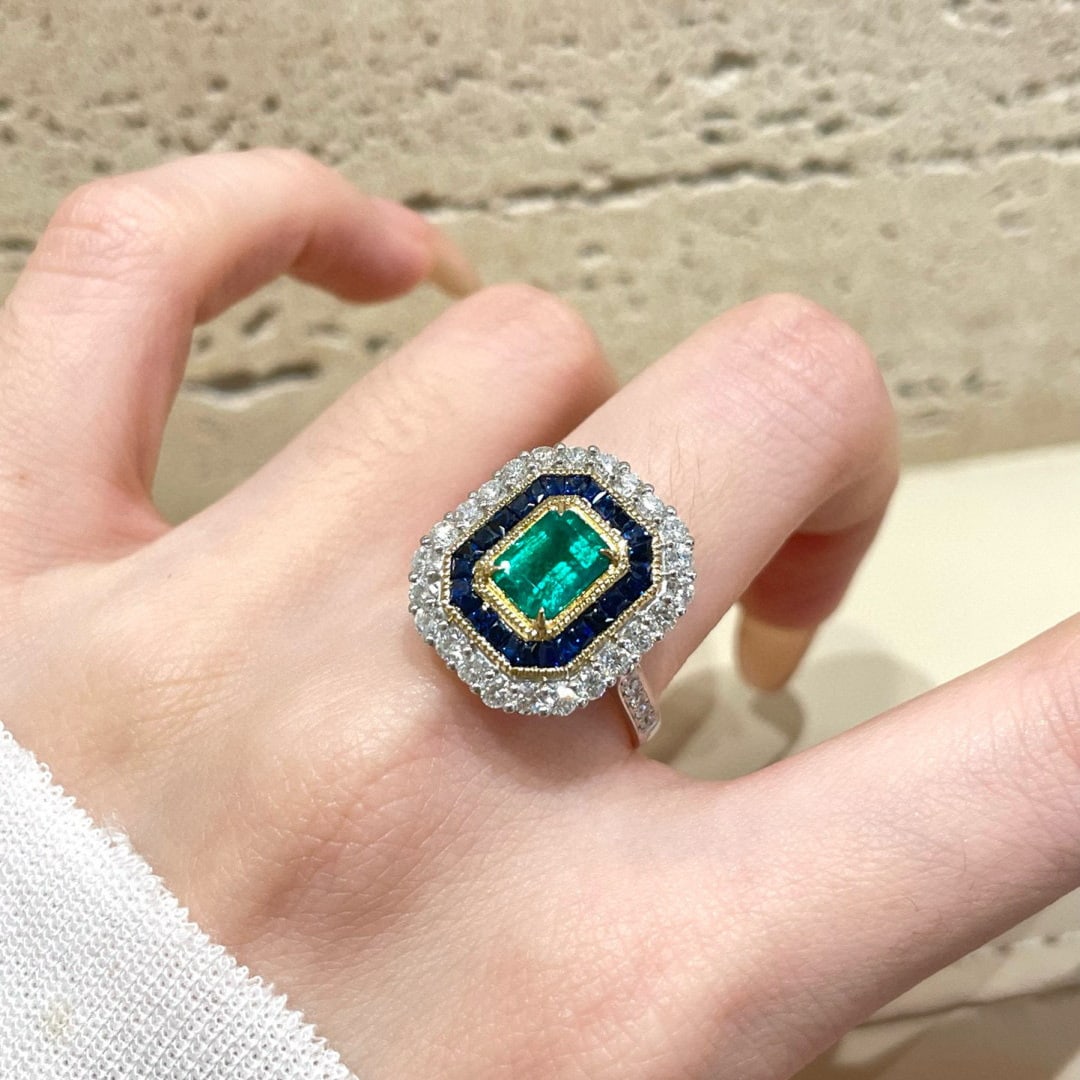 14k Gold 2.1 Ctw Vivid Green Natural Emerald & Sapphire Ring/pendant( Without Chain ) - 7