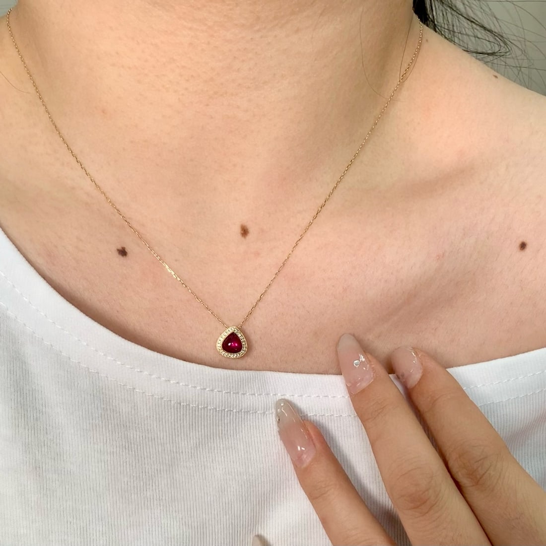 14k Gold 0.91 Ctw Natural Ruby & Diamond Necklace - 3