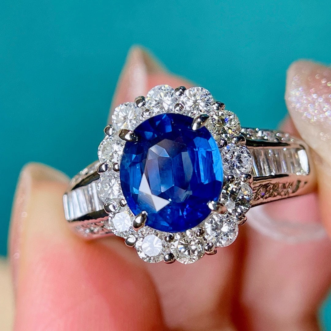 14k Gold 3.12 Ctw Natural Sapphire & Diamond Ring - 2