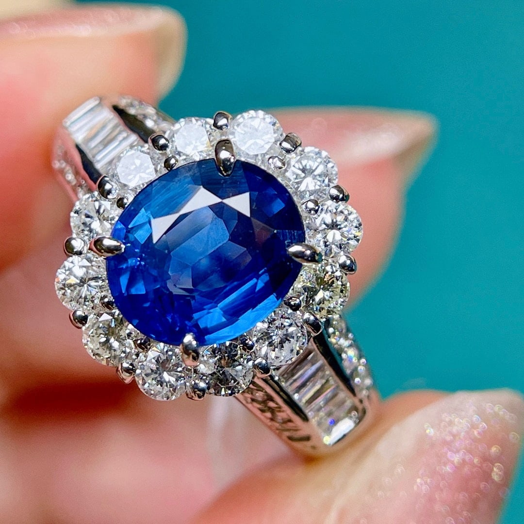 14k Gold 3.12 Ctw Natural Sapphire & Diamond Ring - 4