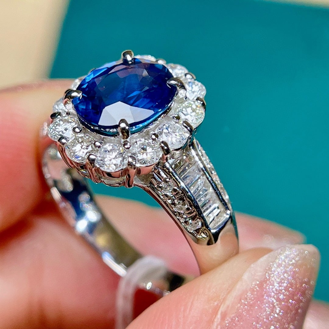 14k Gold 3.12 Ctw Natural Sapphire & Diamond Ring - 7