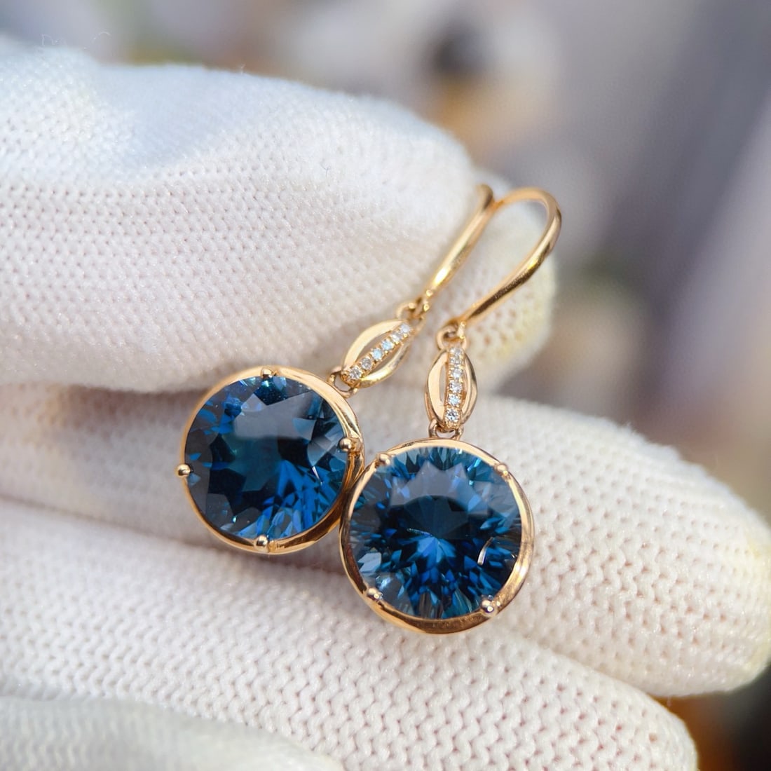 14k Gold 9.78 Ctw Natural Topaz & Diamond Earrings - 3