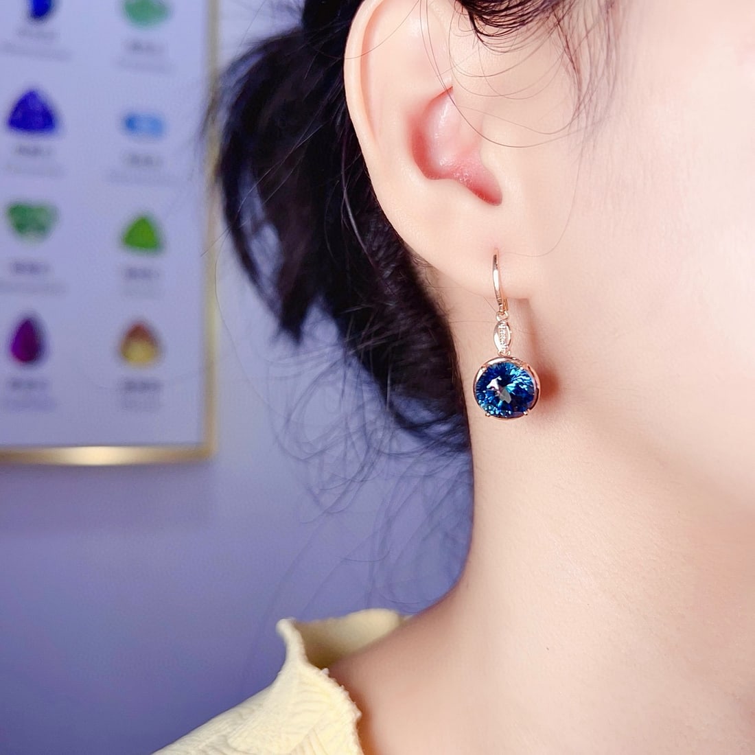 14k Gold 9.78 Ctw Natural Topaz & Diamond Earrings - 4