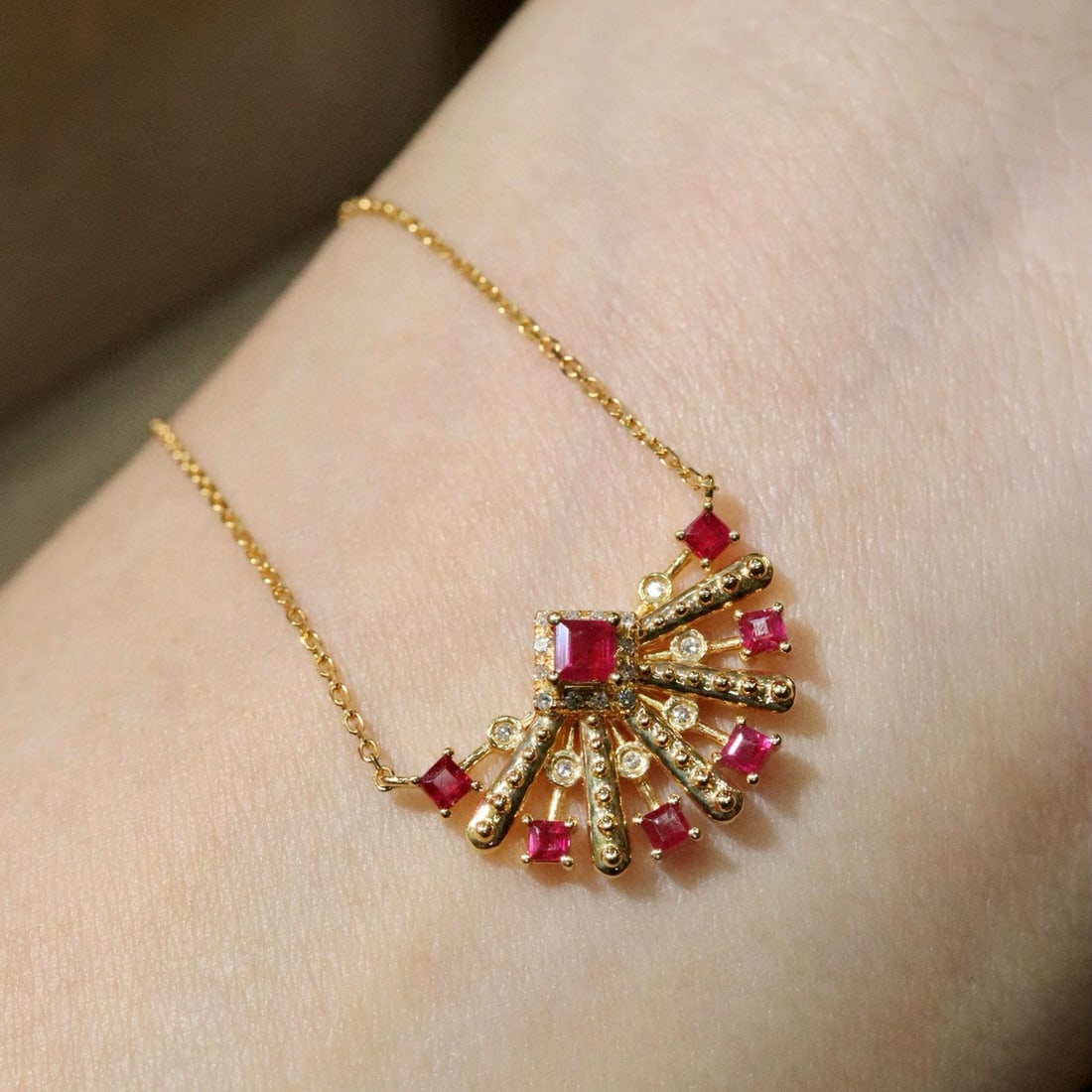 14k Gold 0.51 Ctw Natural Ruby & Diamond Necklace - 2