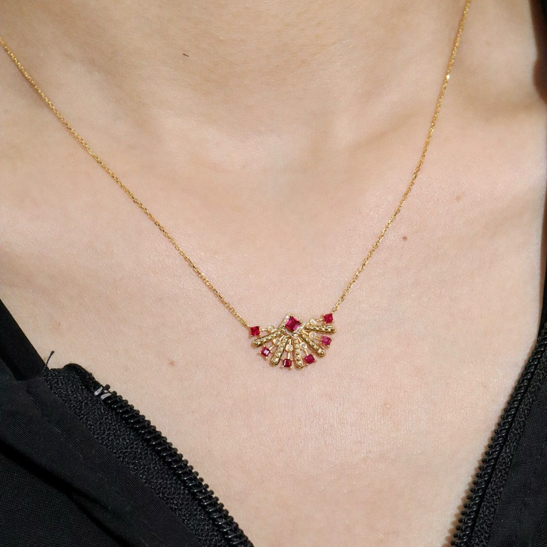 14k Gold 0.51 Ctw Natural Ruby & Diamond Necklace - 3