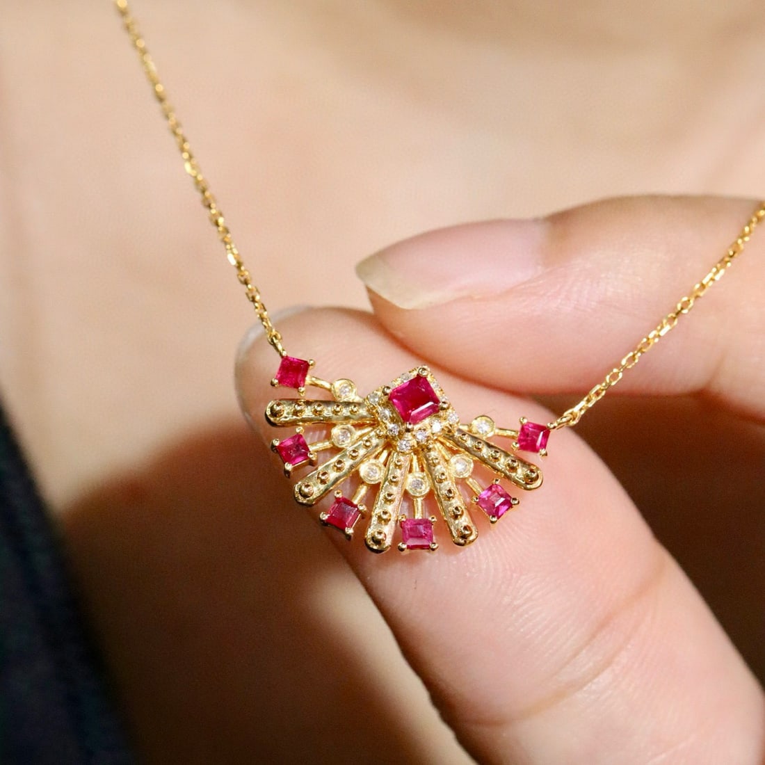 14k Gold 0.51 Ctw Natural Ruby & Diamond Necklace - 4