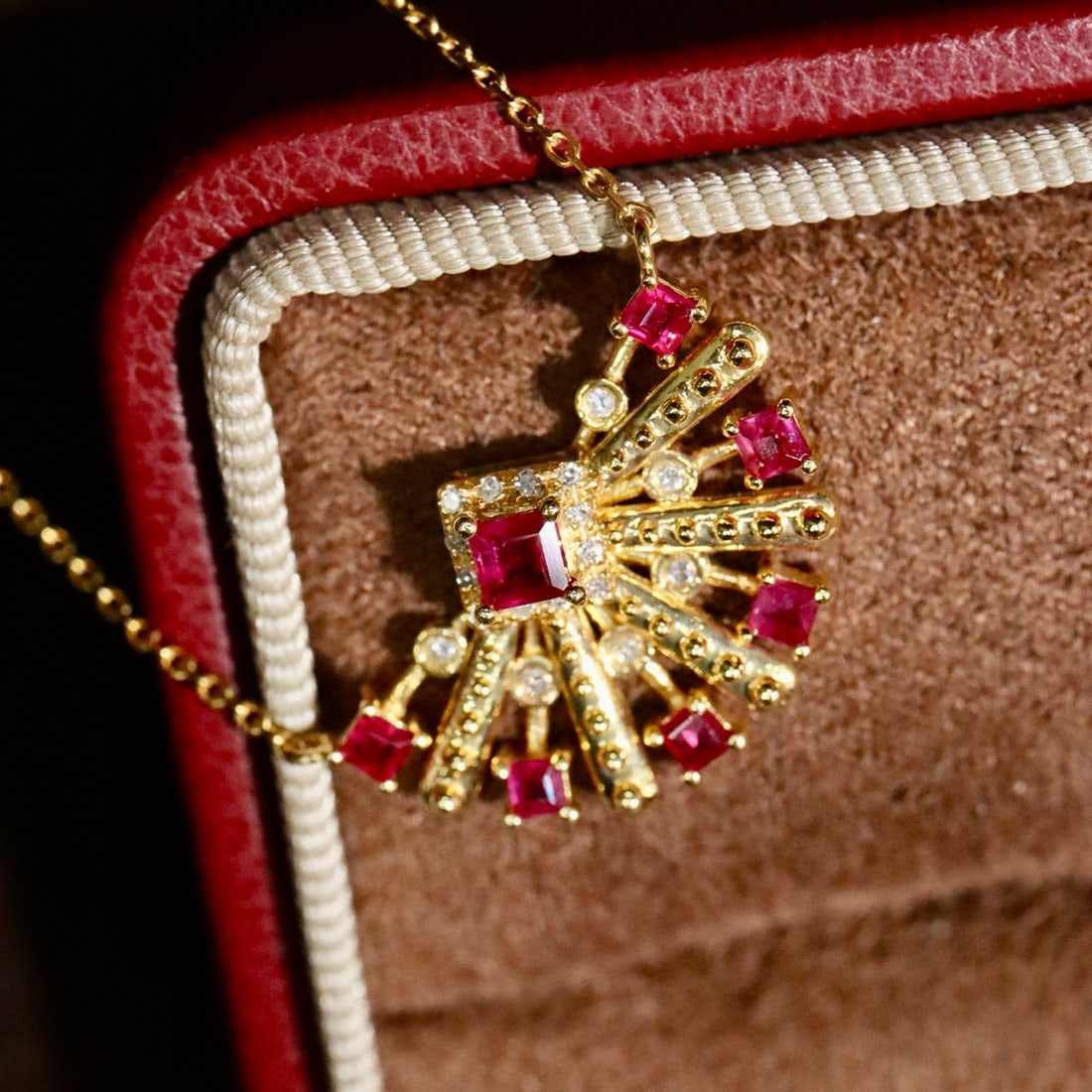 14k Gold 0.51 Ctw Natural Ruby & Diamond Necklace - 5