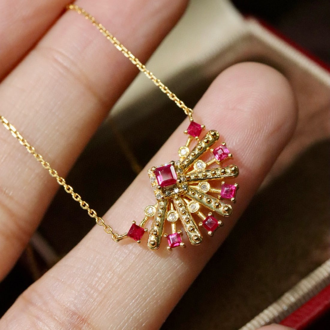 14k Gold 0.51 Ctw Natural Ruby & Diamond Necklace - 6