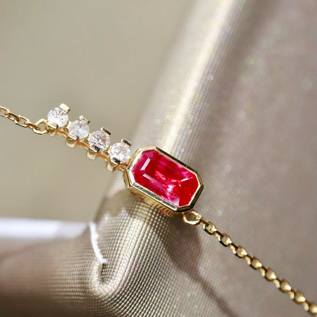 14k Gold 0.39 Ctw Natural Ruby & Diamond Necklace - 2