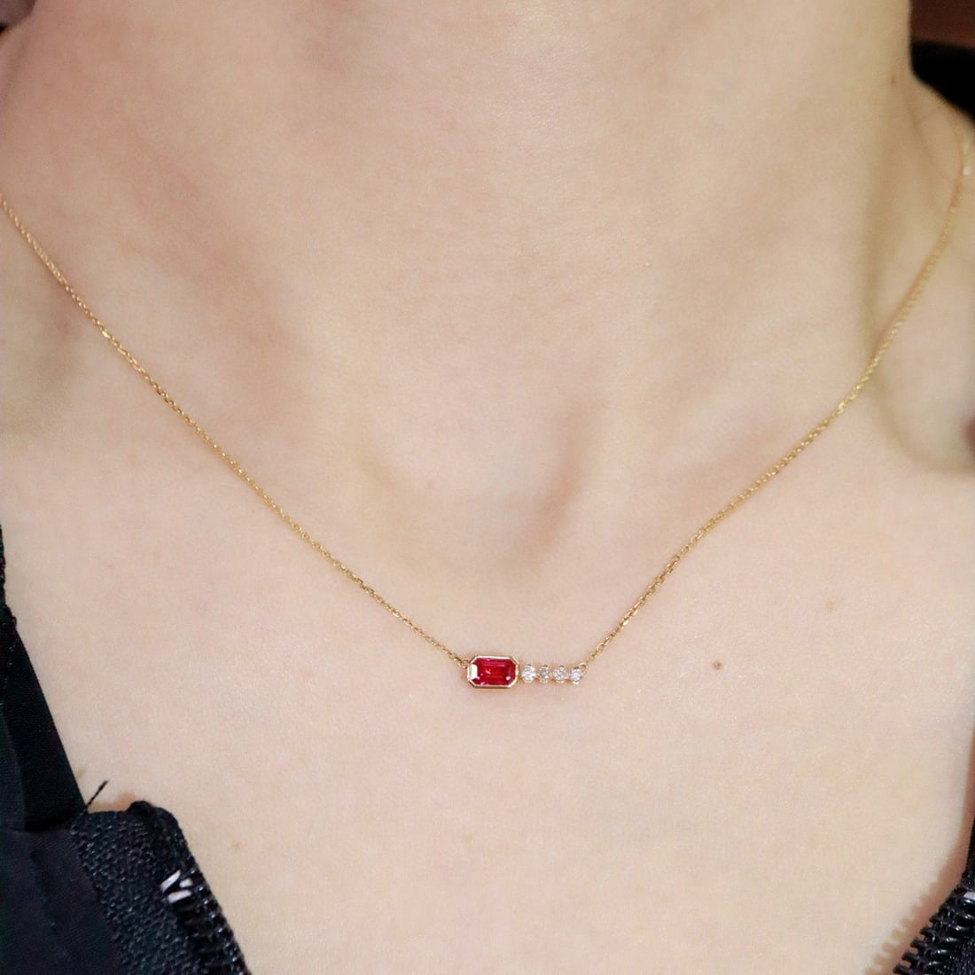 14k Gold 0.39 Ctw Natural Ruby & Diamond Necklace - 5