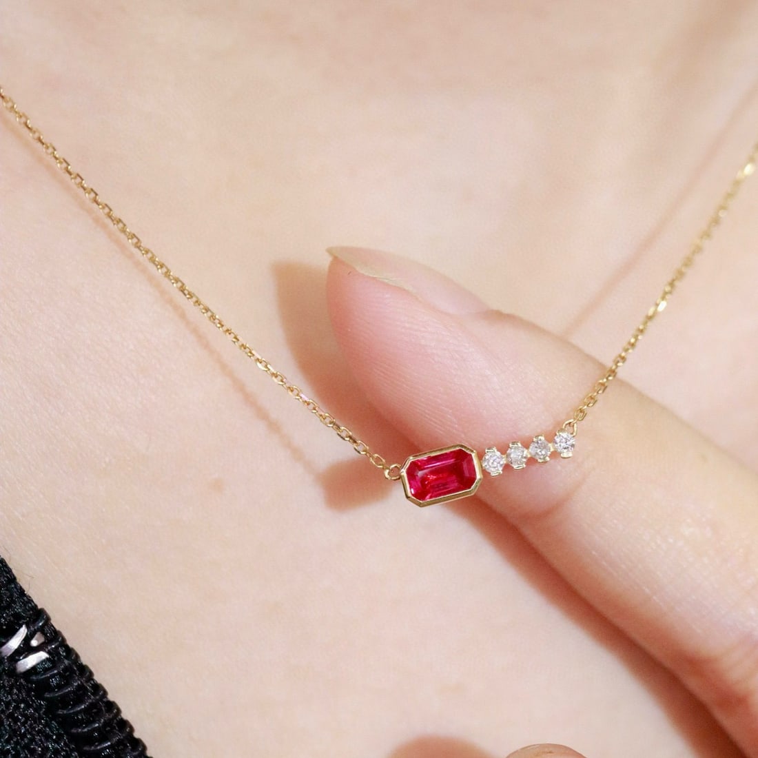 14k Gold 0.39 Ctw Natural Ruby & Diamond Necklace - 6