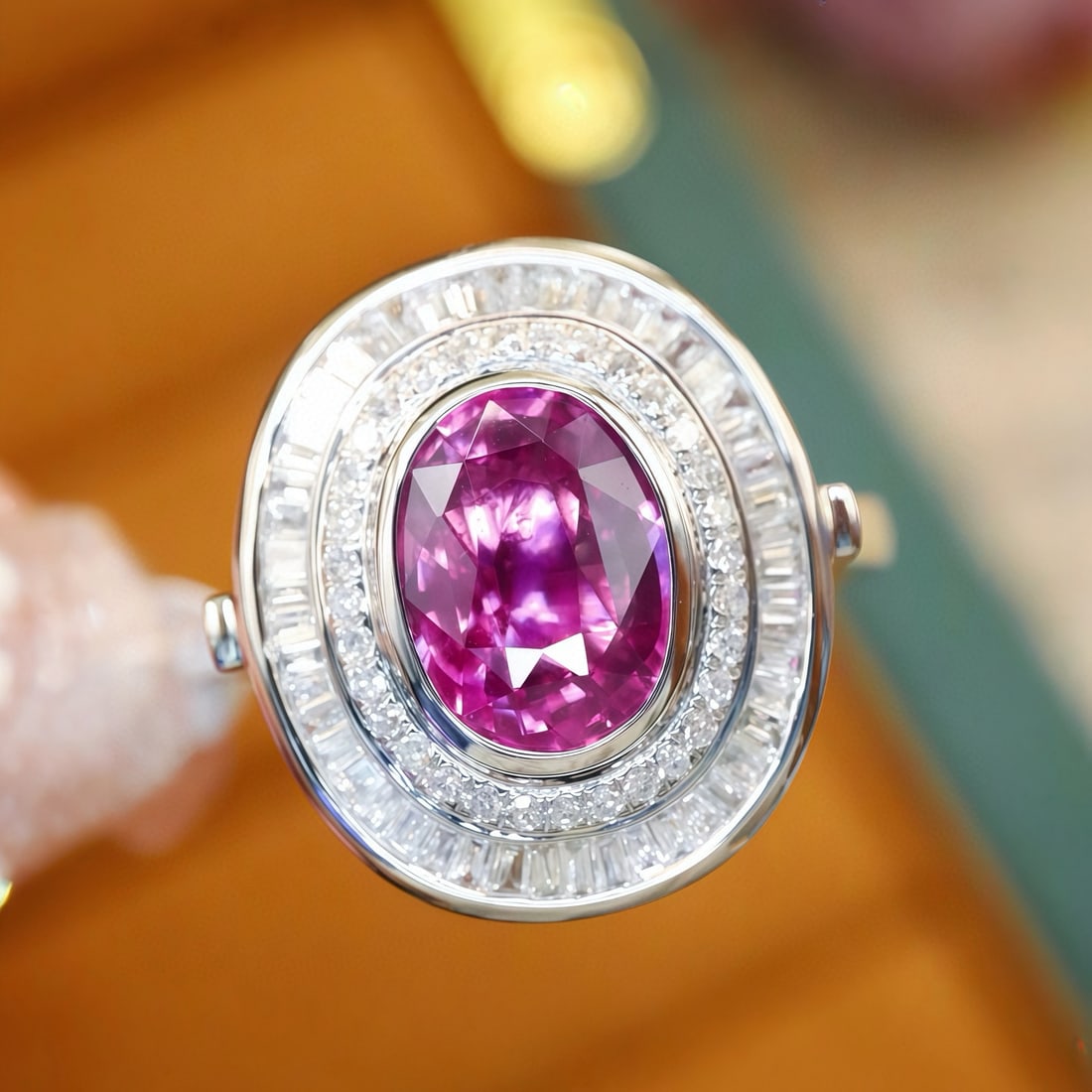 14k Gold 2.49 Ctw Natural Sapphire & Diamond Ring: Ref:231088341 // gold content:14k gold // ring size:7. 25us // // main gemstone:sapphire // shape:oval // carat weight:2. 00ct // color:purplish pink // treatment:natural // // adjacent gemstone 2