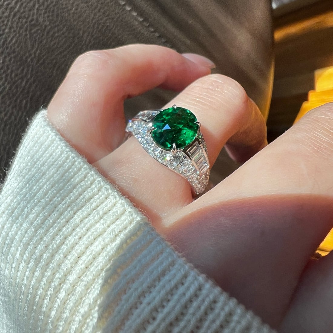 14k Gold 4.23 Ctw Vivid Green Natural Tsavorite & Lab Grown Diamond Ring - 3