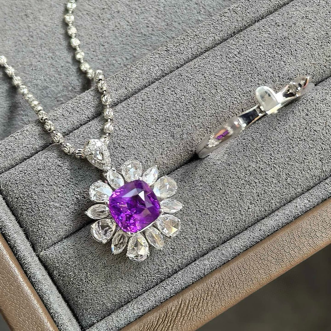 14k Gold 2.43 Ctw Natural Sapphire & Diamond Ring/pendant( Without Chain ): Ref:231088347 // gold content:14k gold // ring size:7. 25us // // main gemstone:sapphire // shape:cushion // carat weight:1. 70ct // color:purple // treatment:natural // // adjacent gemstone 2 :