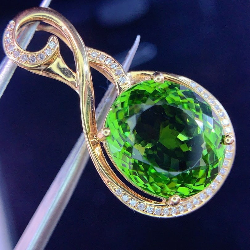 14k Gold 7.0 Ct Natural Tourmaline & Diamond Pendant( Without Chain ) - 2