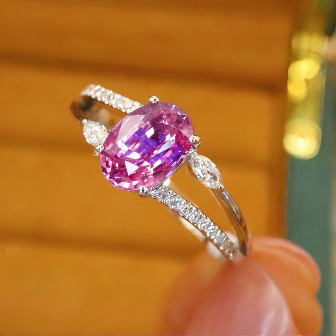 14k Gold 1.14 Ctw Natural Padparadscha Sapphire & Diamond Ring - 2