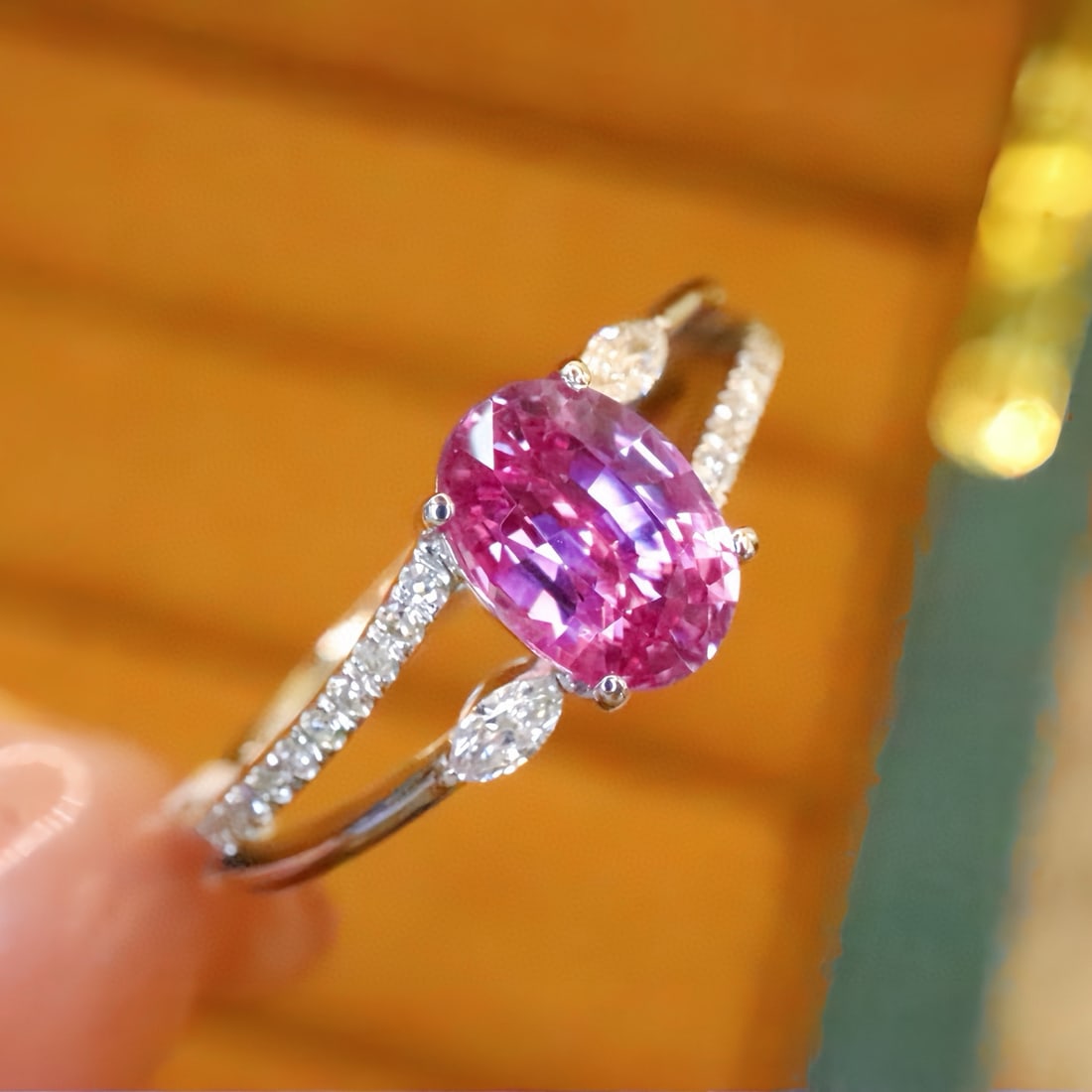 14k Gold 1.14 Ctw Natural Padparadscha Sapphire & Diamond Ring - 3