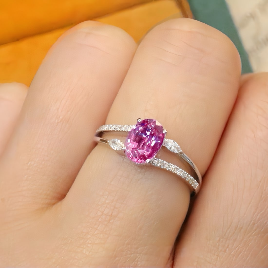 14k Gold 1.14 Ctw Natural Padparadscha Sapphire & Diamond Ring - 5