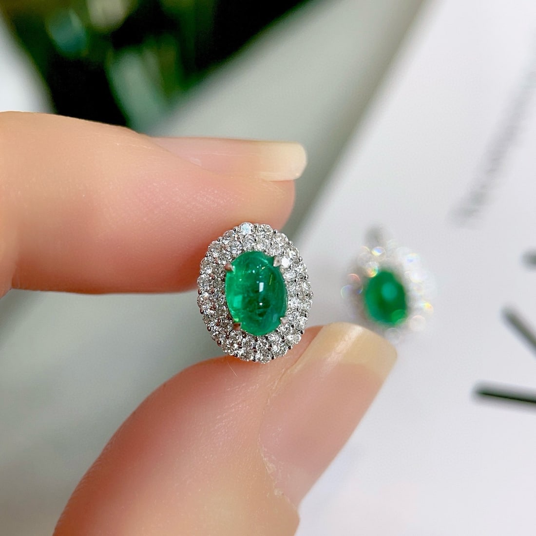 14k Gold 1.88 Ctw Vivid Green Natural Emerald & Diamond Earrings - 2