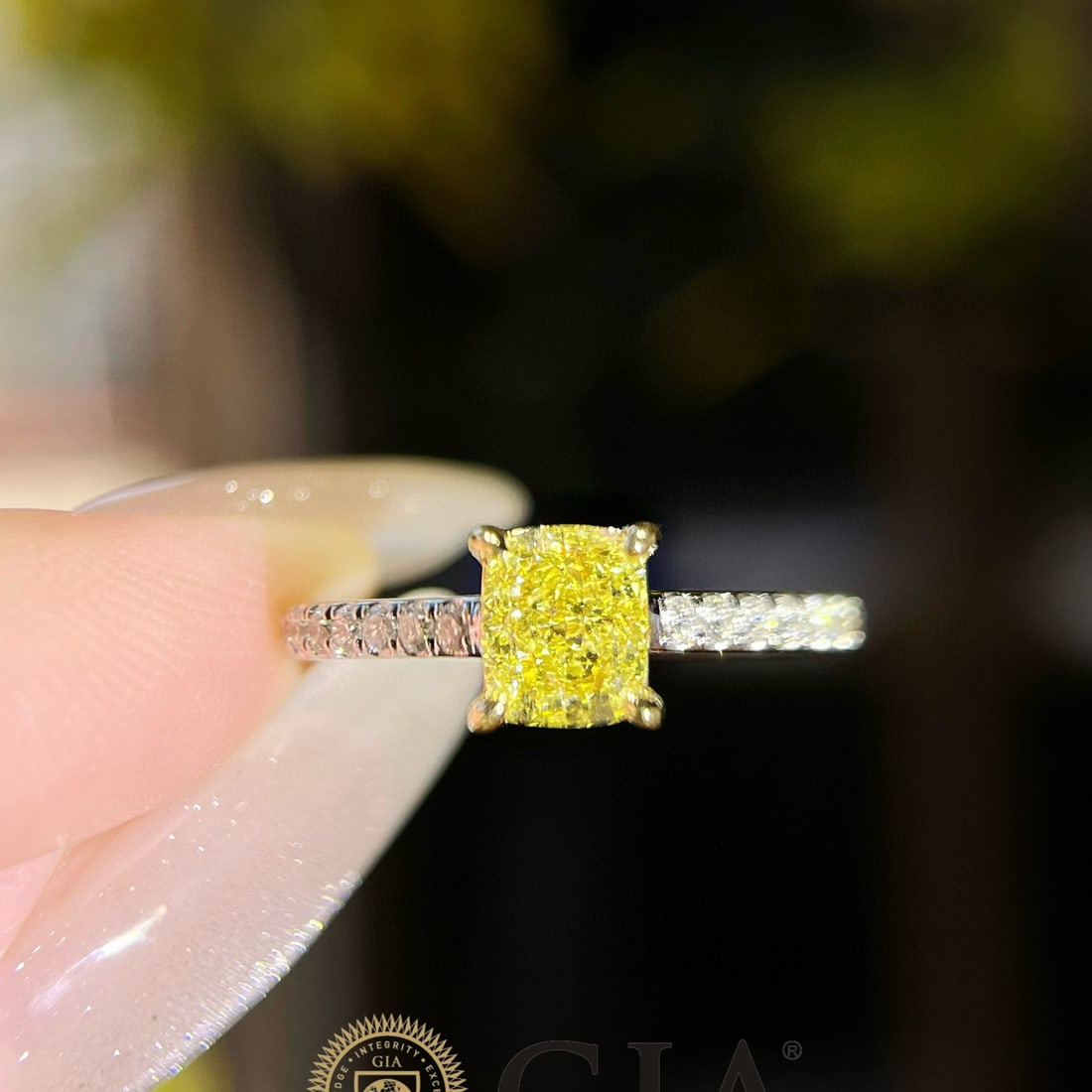 Gia Certified 14k Gold 1.29 Ctw Natural Yellow Diamond & Diamond Ring: Ref:231088375 // gold content:14k gold // ring size:7. 25us // // main gemstone:yellow diamond // certified:gia // shape:cushion // carat weight:1. 00ct // clarity grade:si1 // color:yellow //