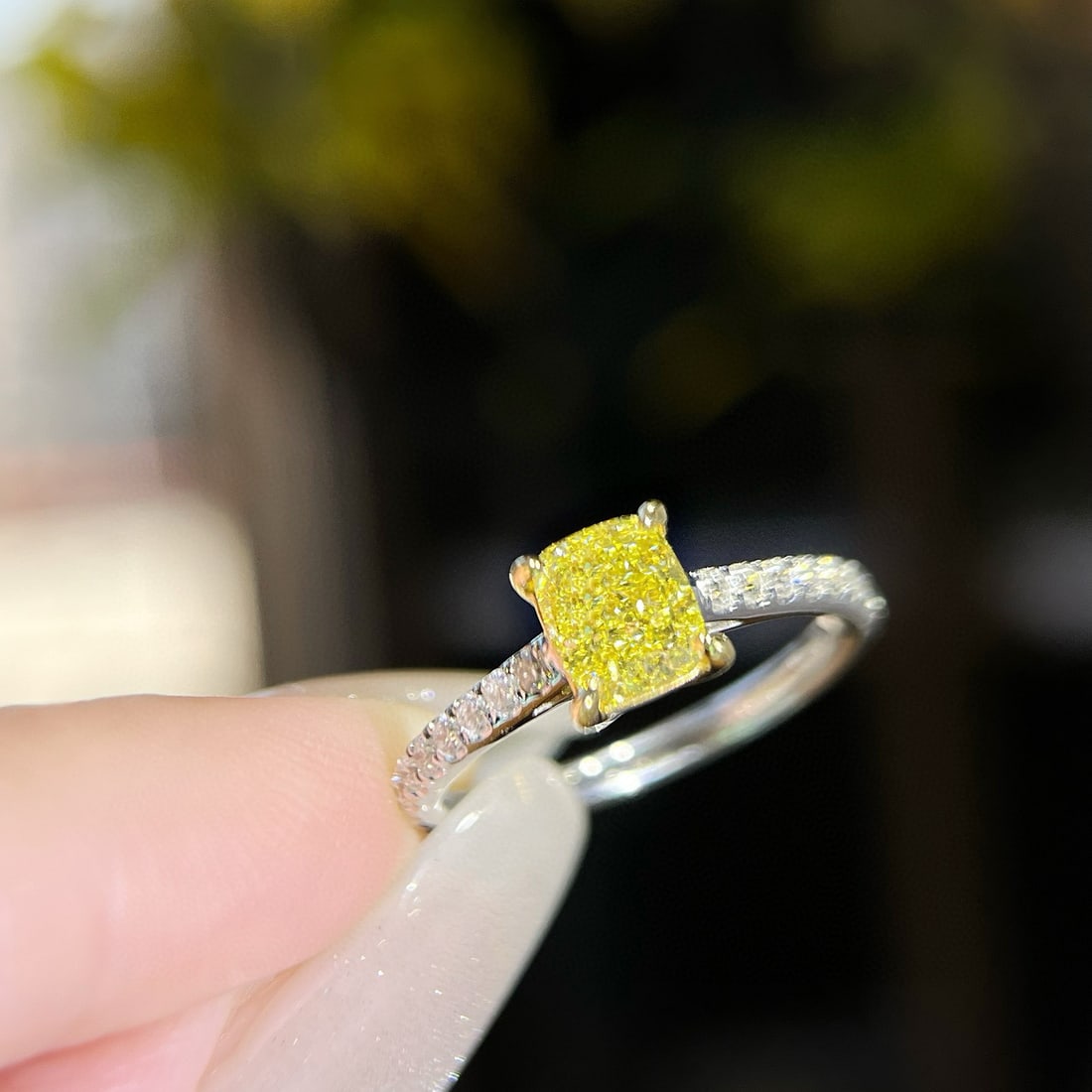 Gia Certified 14k Gold 1.29 Ctw Natural Yellow Diamond & Diamond Ring - 3