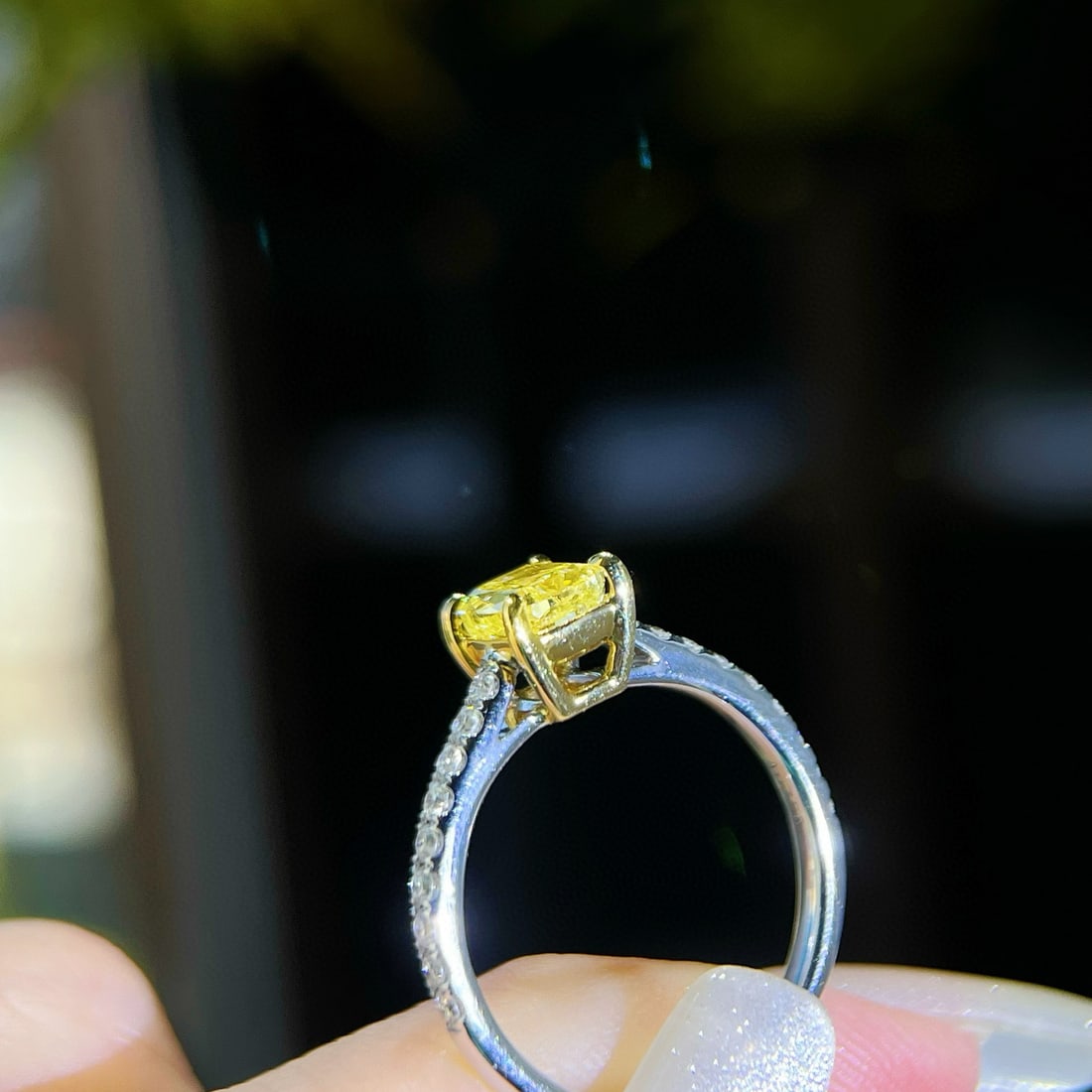Gia Certified 14k Gold 1.29 Ctw Natural Yellow Diamond & Diamond Ring - 4