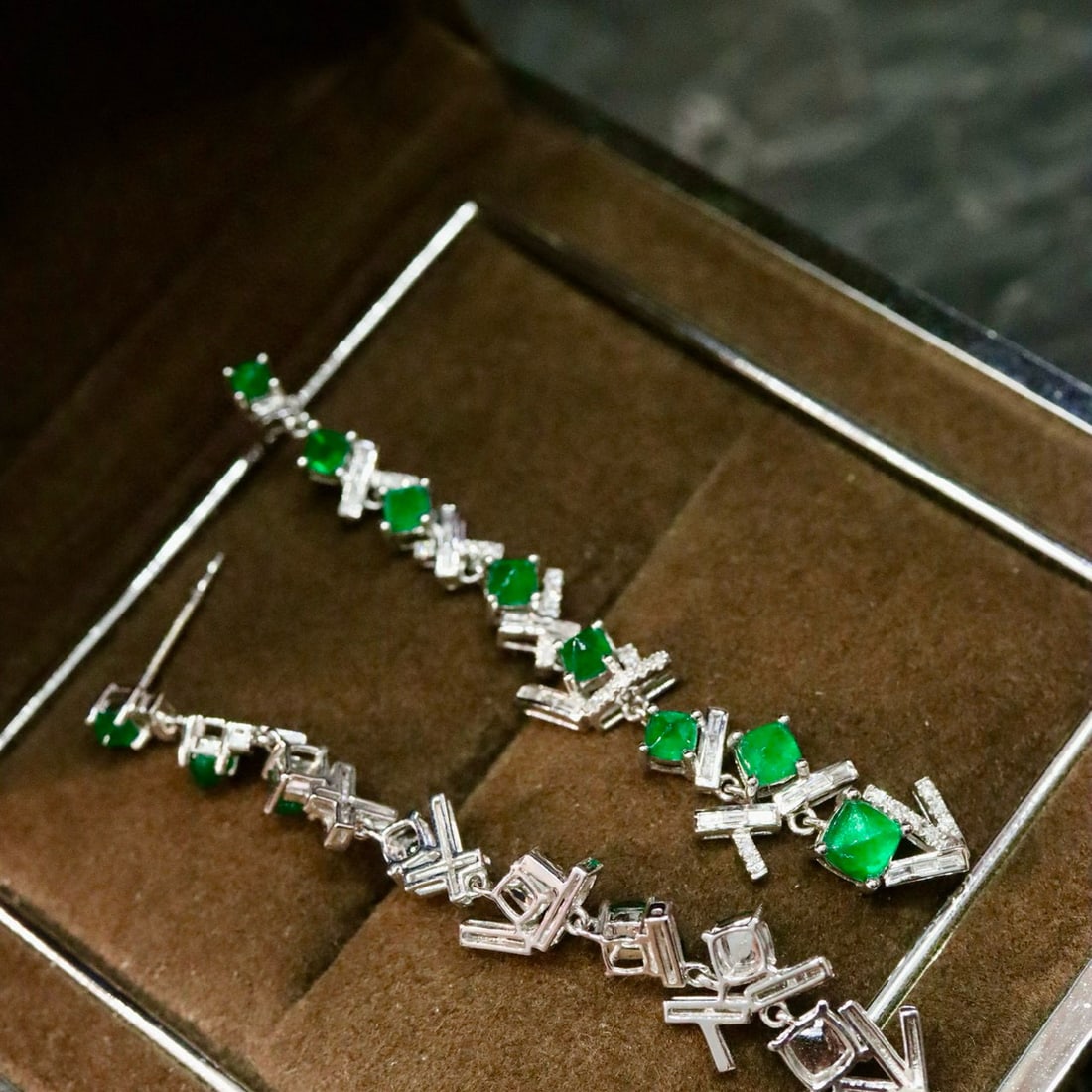 14k Gold 3.57 Ctw Vivid Green Natural Emerald & Diamond Earrings - 6