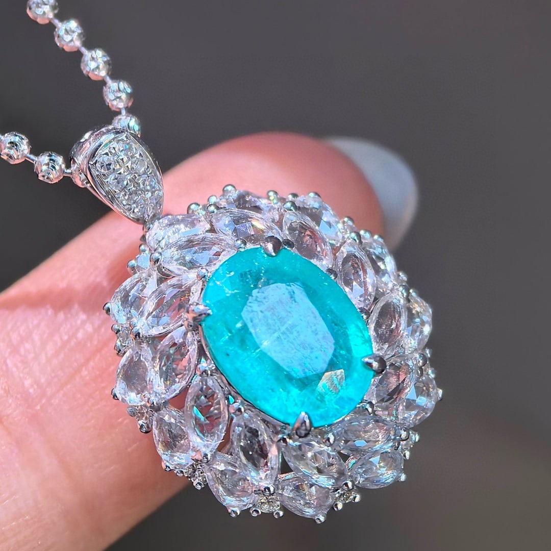 14k Gold 3.41 Ctw Natural Paraiba Tourmaline & Sapphire Ring/pendant( Without Chain ) - 5