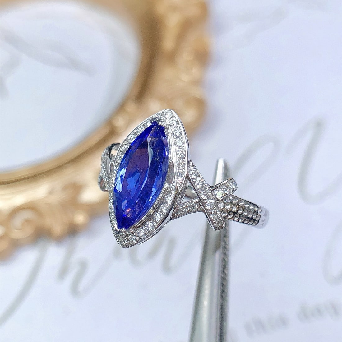 14k Gold 2.12 Ctw Natural Tanzanite & Diamond Ring - 7