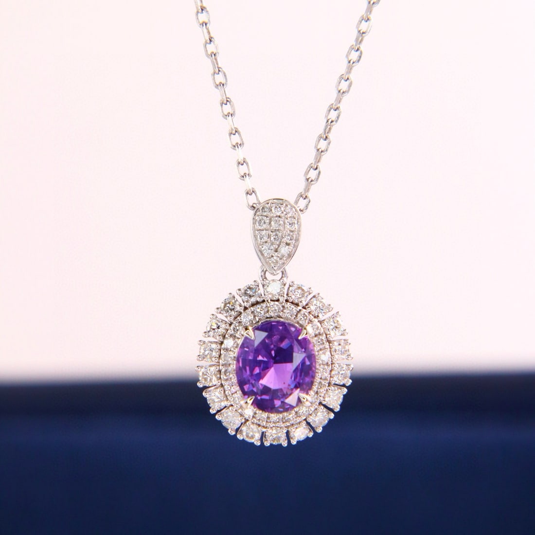 14k Gold 1.43 Ctw Natural Sapphire & Diamond Pendant( Without Chain ): Ref:231088392 // gold content:14k gold // main gemstone:sapphire // shape:oval // carat weight:1. 06ct // color:purple // treatment:natural // // adjacent gemstone 2 : diamond // shape:round //