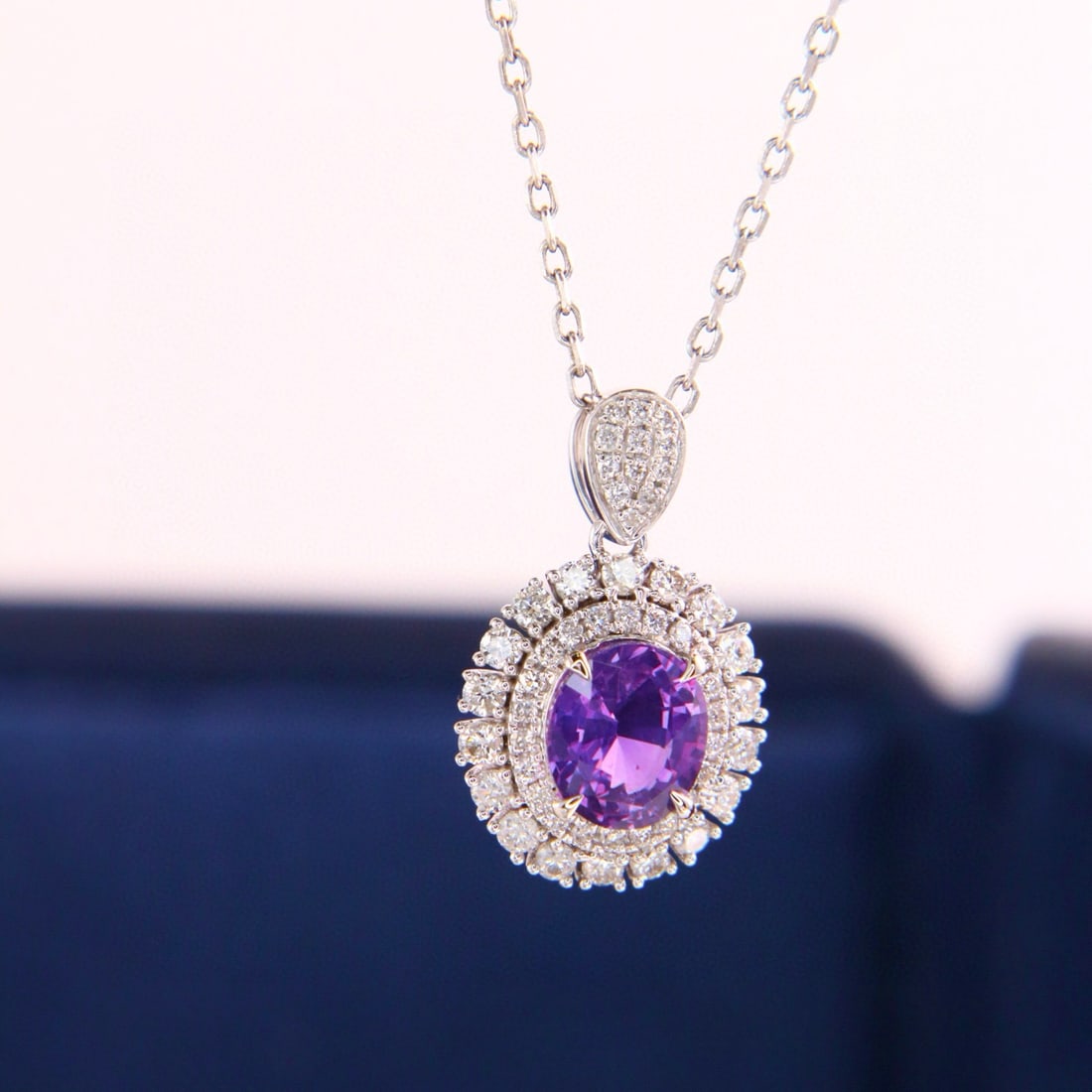 14k Gold 1.43 Ctw Natural Sapphire & Diamond Pendant( Without Chain ) - 2